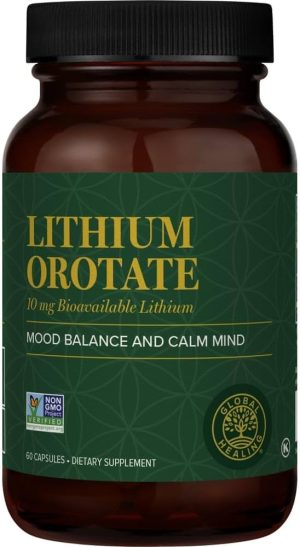 Global Healing Lithium Orotate Supplement (10 mg) for Brain Health 60 caps 11/23