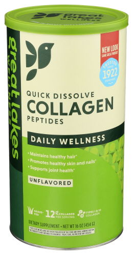 Great Lakes Collagen Peptides Powder Supplement for Skin Hair Nail Joints - Unflavored 16oz