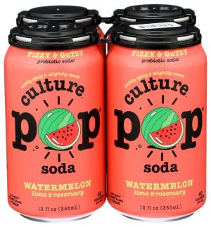 Culture Pop Soda Watermelon Lime & Rosemary Sparkling Soda 4pk