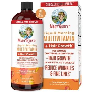 Mary Ruth's Organics | Liquid Morning Multivitamin + Lustriva | Hair Growth Health | Peach Mango Flavor | Vegan | 30 Fl Oz
