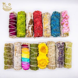 7 Chakra Rose White Sage and Herb Smudge small 4"