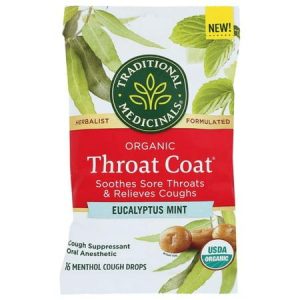 Traditional Medicinals Throat Coat Cough Drops Eucal/Mint w Menthol 16ct